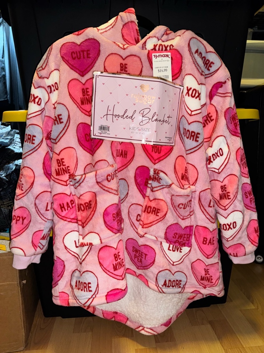 Rainbow Sugar Kids Hooded Blanket – Pink Hearts Print